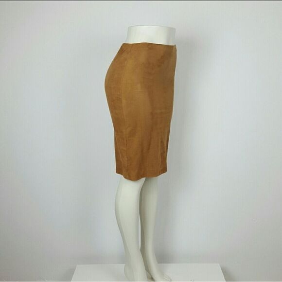 Faux Suade Pencil Skirt Color Brown - Picture 2 of 5